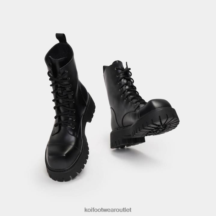 Men KOI footwear Black Gimli Square Toe Lace Up Boots TDVL193