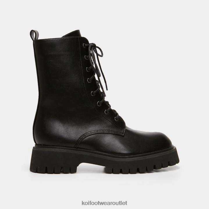 Women KOI footwear Black Anchor Military Lace Up Boots TDVL88