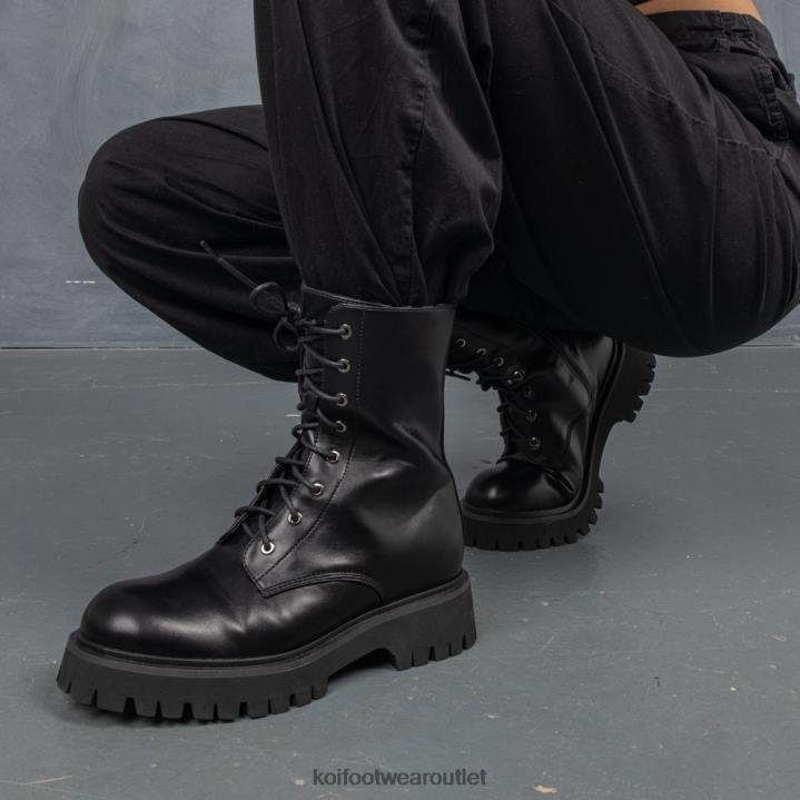 Women KOI footwear Black Anchor Military Lace Up Boots TDVL88
