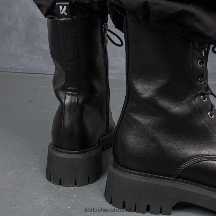 Women KOI footwear Black Anchor Military Lace Up Boots TDVL88