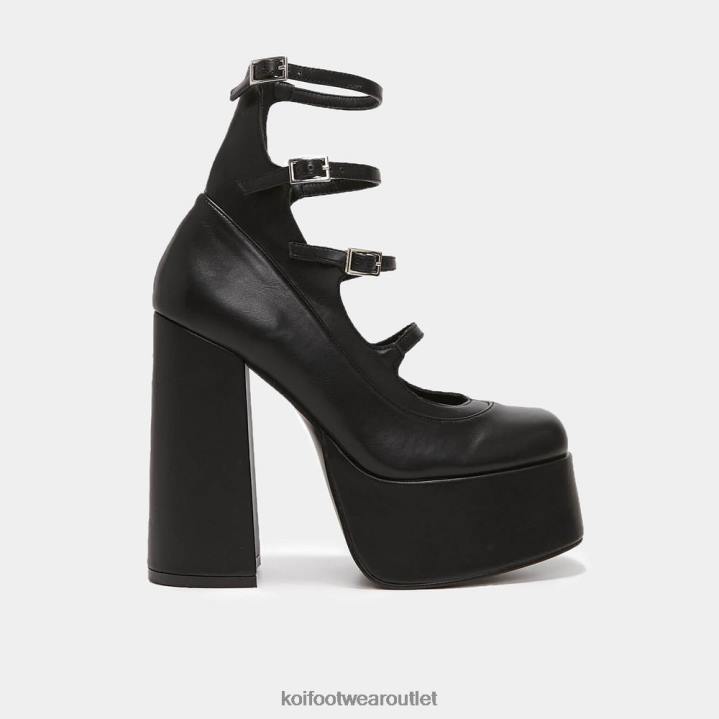 Women KOI footwear Black Gurren Strappy Platform Heels TDVL44