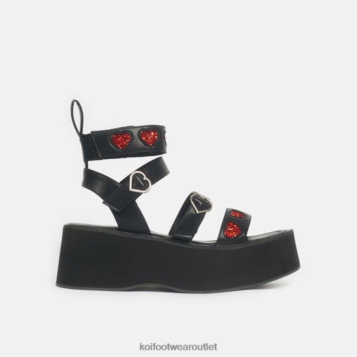 Women KOI footwear Black Rogue Lovergirl Flatform Heart Sandals TDVL147