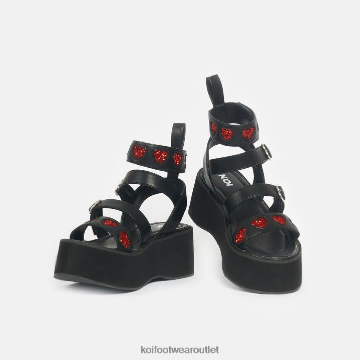 Women KOI footwear Black Rogue Lovergirl Flatform Heart Sandals TDVL147