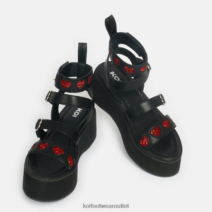 Women KOI footwear Black Rogue Lovergirl Flatform Heart Sandals TDVL147