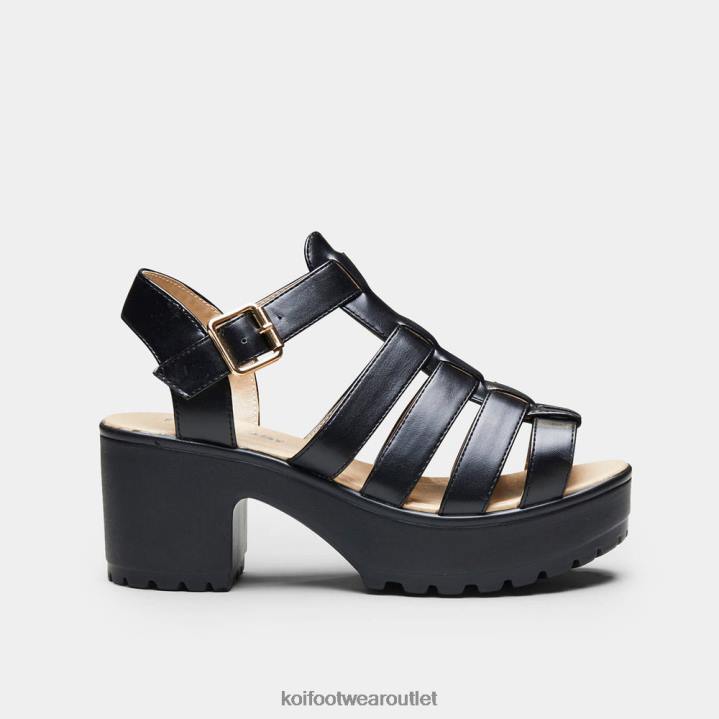 Women KOI footwear Black Sii Strappy Cleated Sandals TDVL137