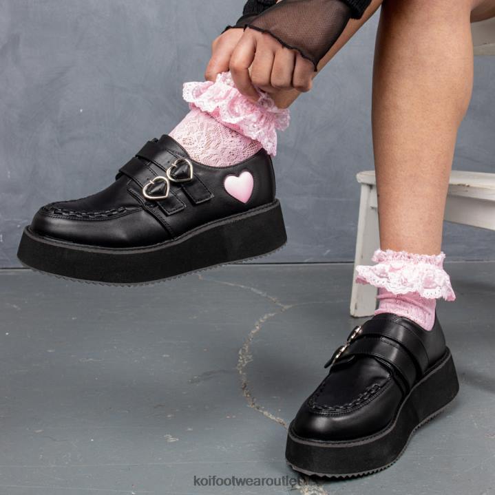 Women KOI footwear Black Pothos Pink Heart Wave Platform Shoes TDVL54