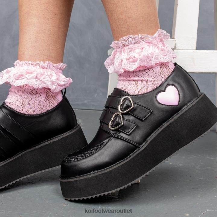 Women KOI footwear Black Pothos Pink Heart Wave Platform Shoes TDVL54