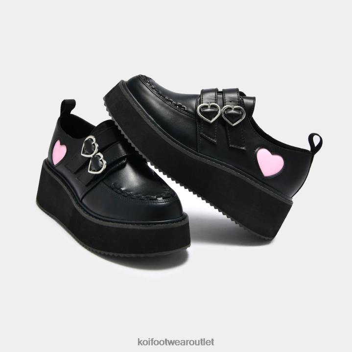 Women KOI footwear Black Pothos Pink Heart Wave Platform Shoes TDVL54