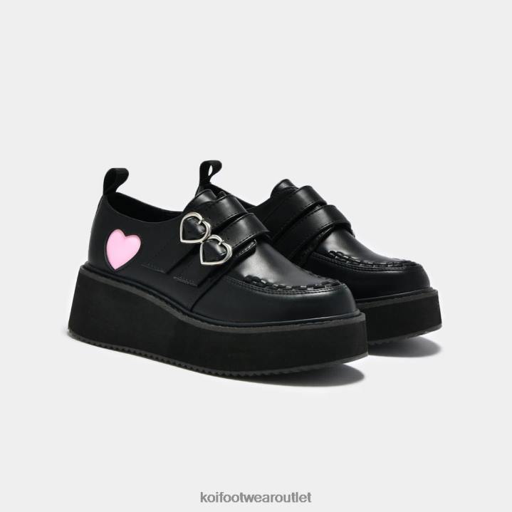 Women KOI footwear Black Pothos Pink Heart Wave Platform Shoes TDVL54