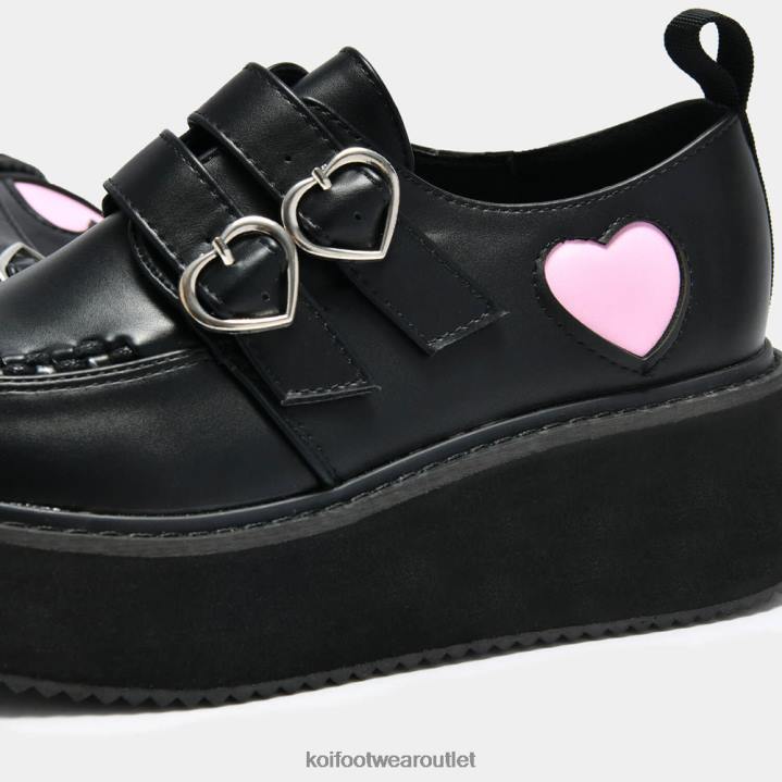 Women KOI footwear Black Pothos Pink Heart Wave Platform Shoes TDVL54